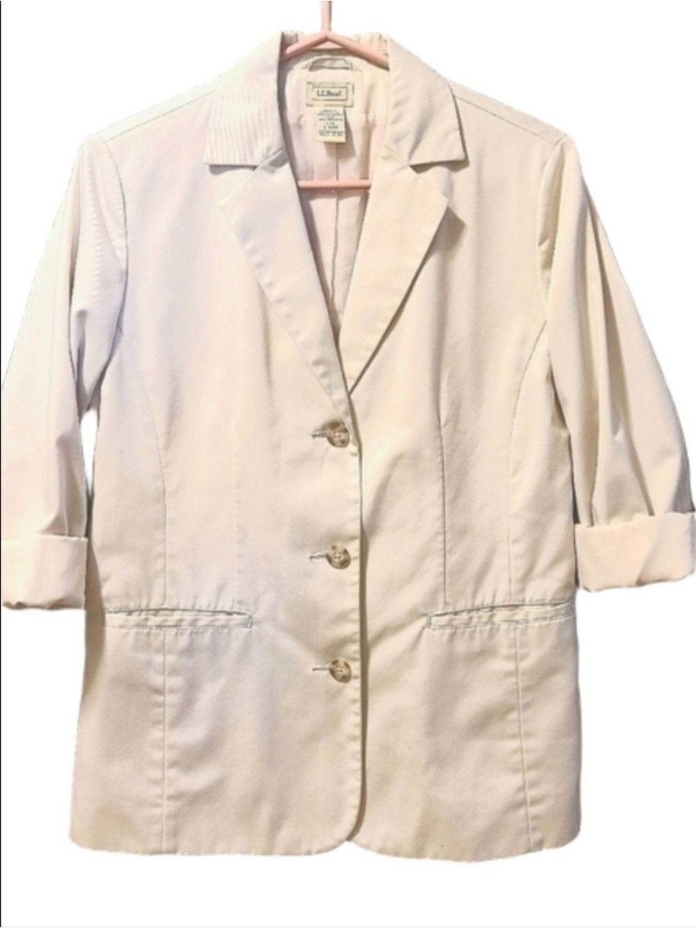 Y2K L.L.Bean Light Academia Blazer Jacket Cotton Button Up Tailored Cream Size 6
